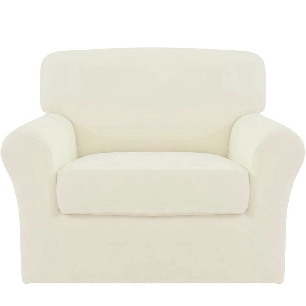 Easy-Going Stretch 2 Piece Slipcover Chair Cover Elastic Light Ivory  Soft NIP